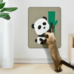 Panda ve Bambu Desenli Kedi Tırmalama Tahtası – Yapışkanlı, Duvar / Kapı / Mobilya Uyumlu, Dayanıklı Karton