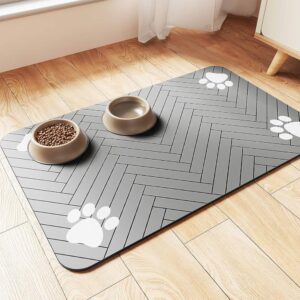 Kedi Köpek Beslenme Matı 50x60 cm Pati Desenli Kaymaz, Kolay Temizlenir Mama Altlığı - Gri