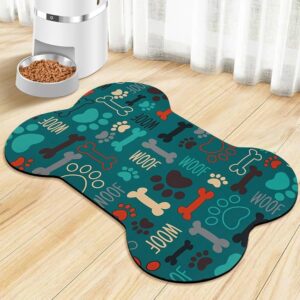 Kedi Köpek Beslenme Matı 50x60 cm Pati Desenli Kaymaz, Kolay Temizlenir Mama Altlığı - Kemik