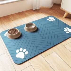 Kedi Köpek Beslenme Matı 50x60 cm Pati Desenli Kaymaz, Kolay Temizlenir Mama Altlığı - Mavi